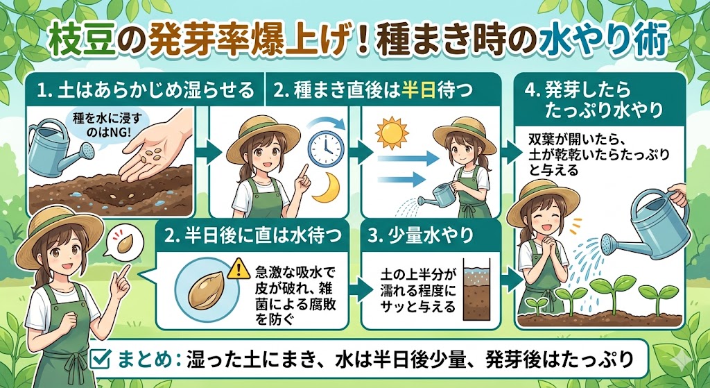 エダマメの発芽率バクアゲ!種まき時の水やり術