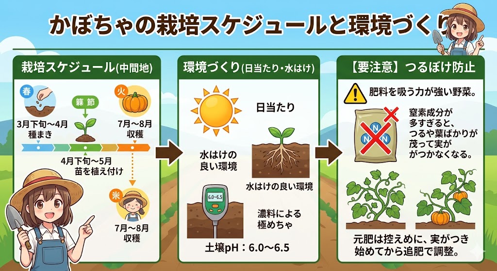 かぼちゃの栽培スケジュールと環境づくり