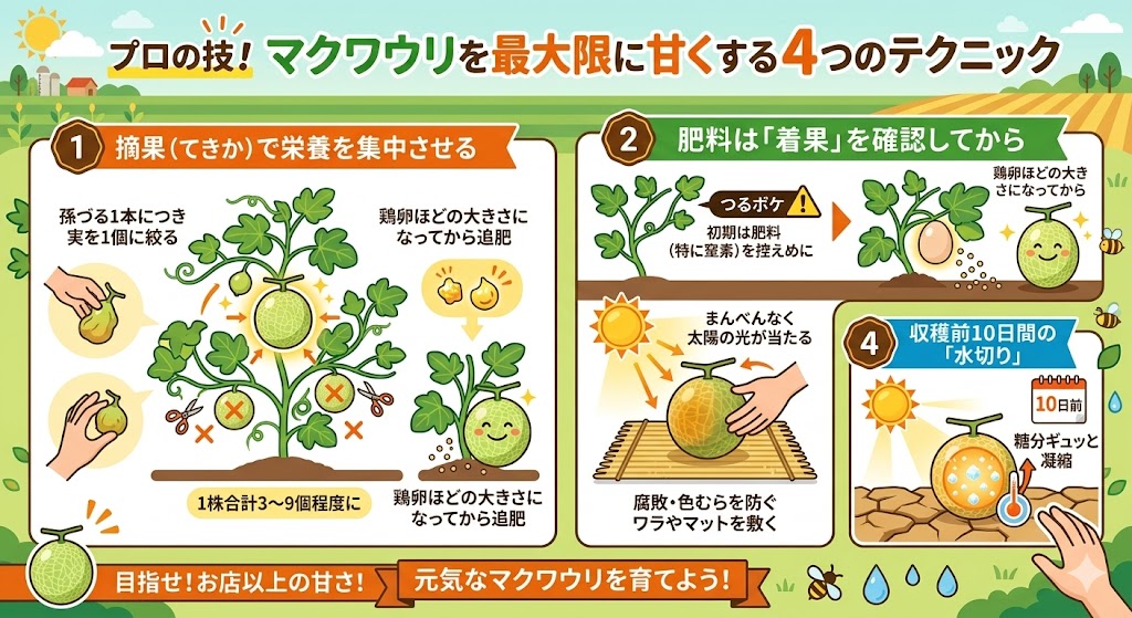 まくわうりを甘くする４つのテクニック