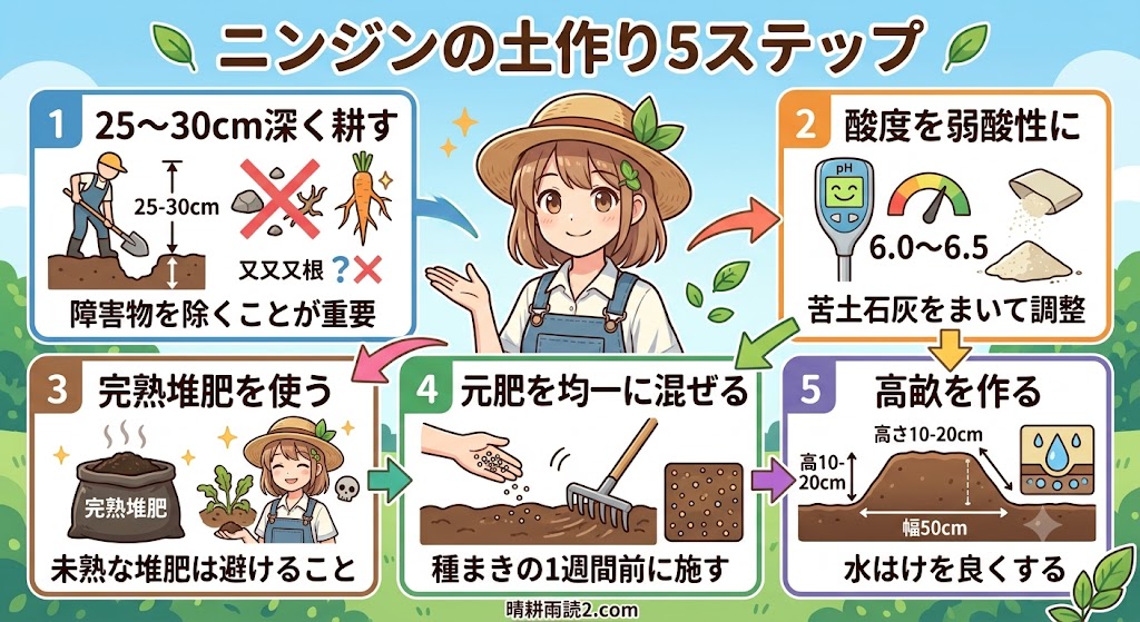 にんじんの土作り５ステップ