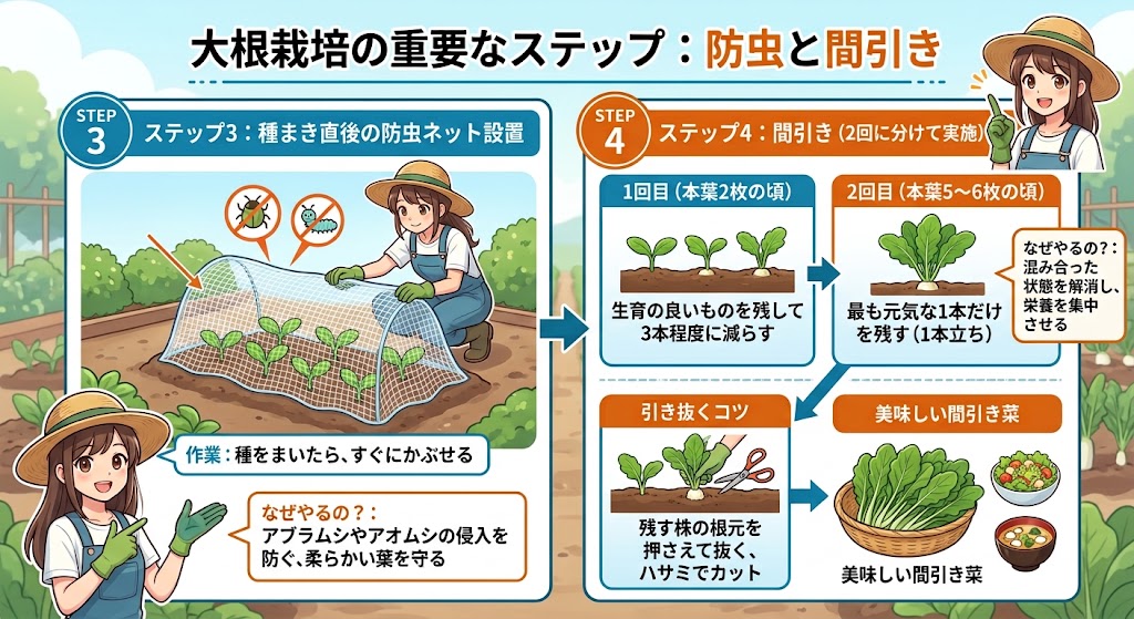 大根の間引き作業の様子