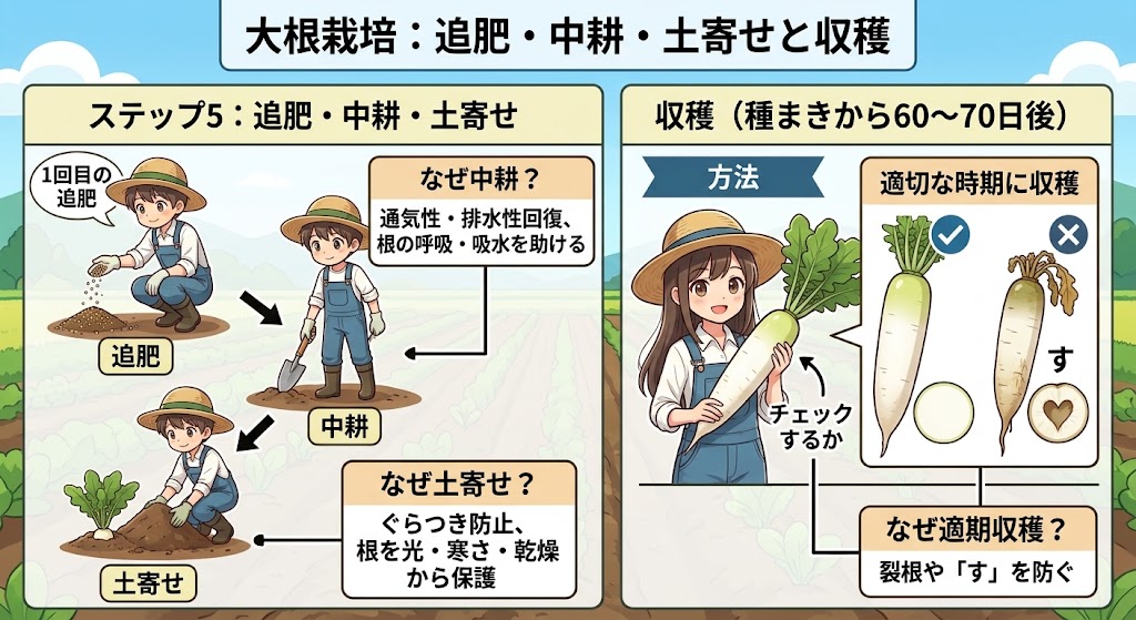 家庭菜園での収穫した真っ直ぐな大根